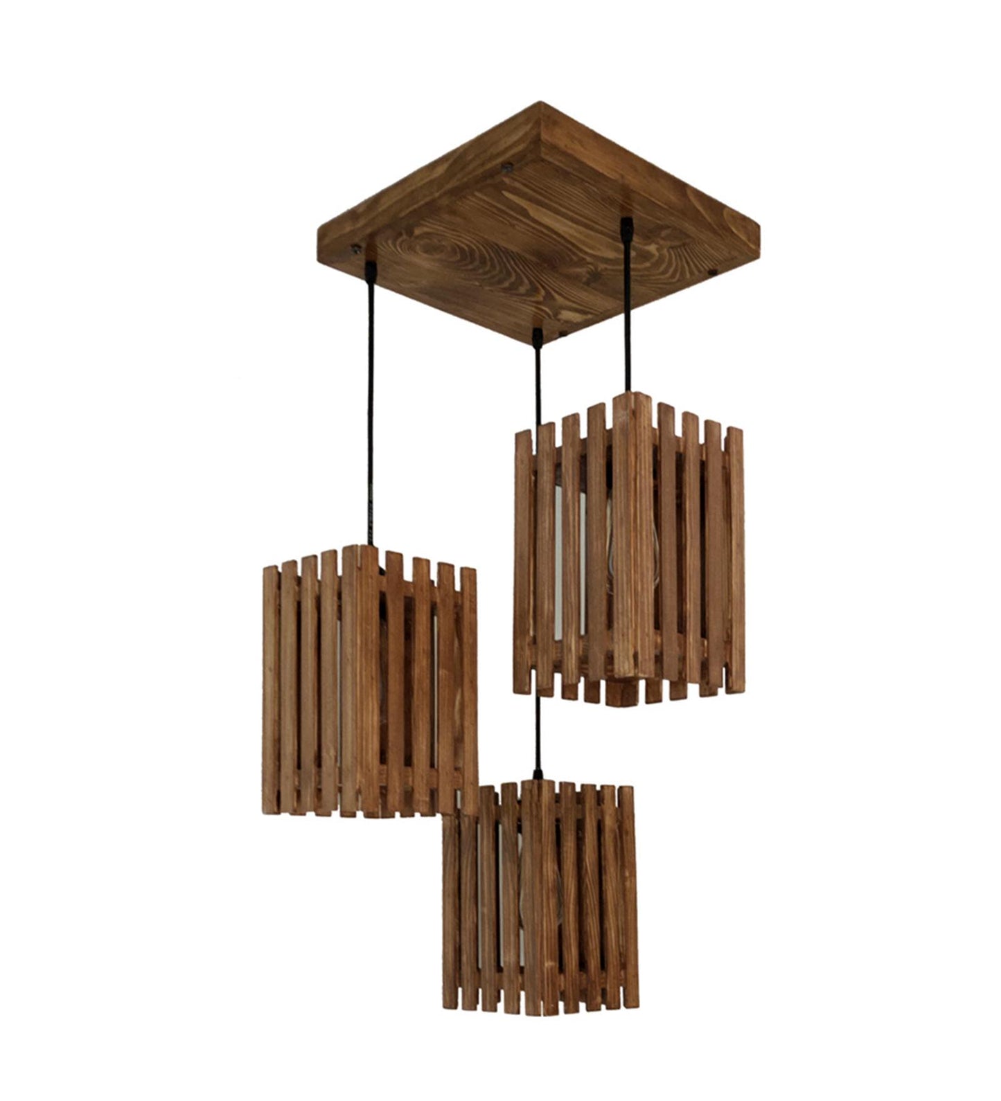 Violet Brown Wooden Cluster Hanging Lamp
