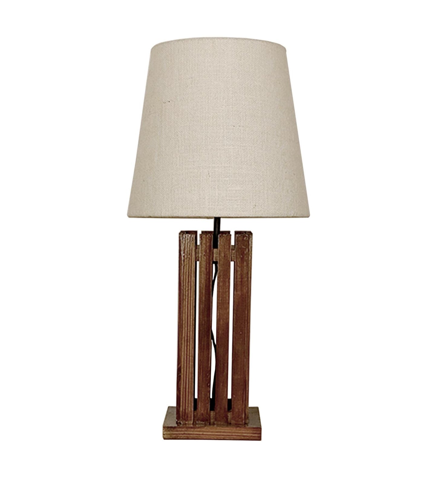 Violet Brown Wooden Table Lamp with with Jute Lampshade