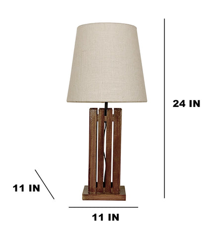 Violet Brown Wooden Table Lamp with with Jute Lampshade