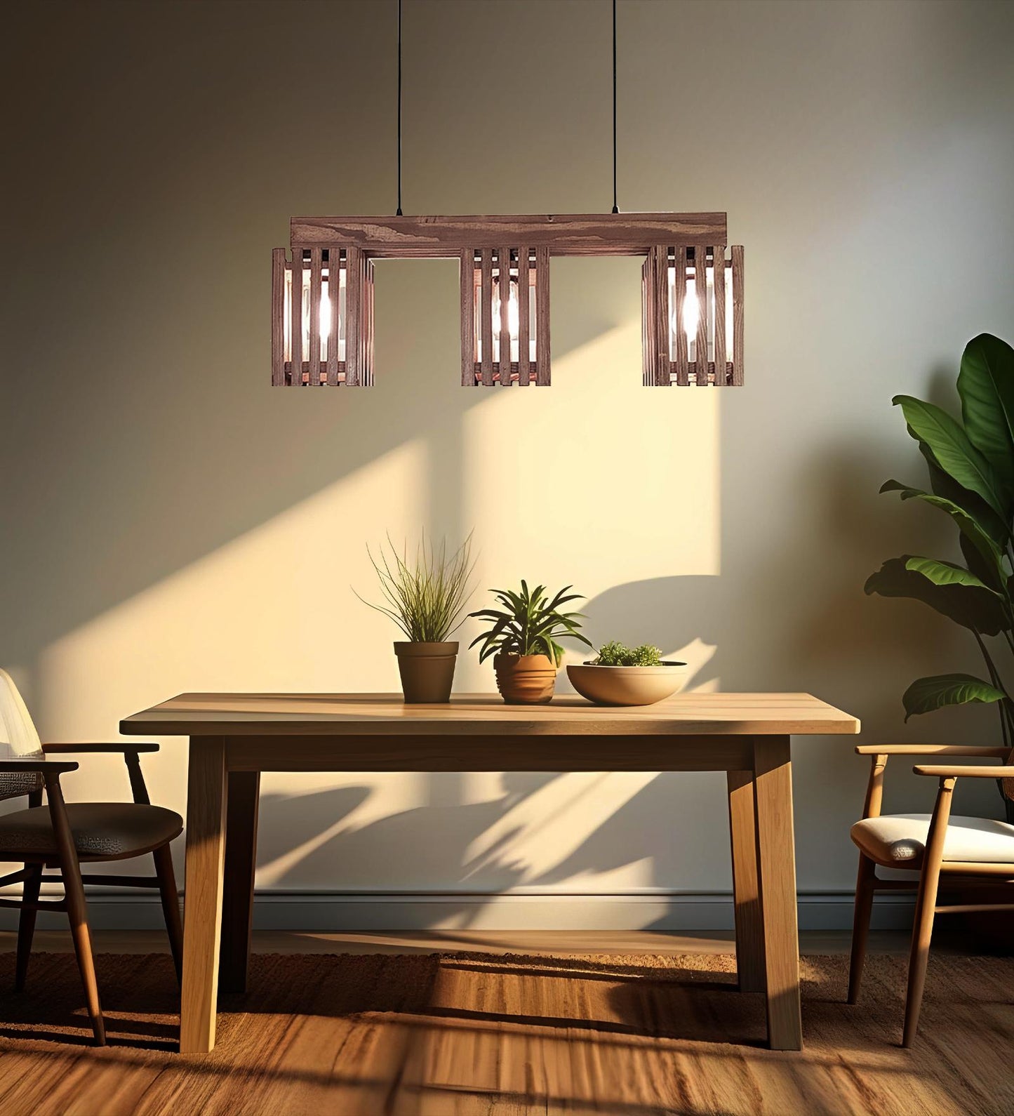 Violet Brown Wooden 3 Series Hanging Lamp