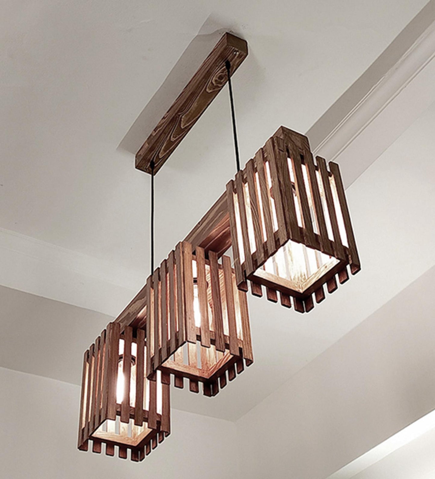 Violet Brown Wooden 3 Series Hanging Lamp