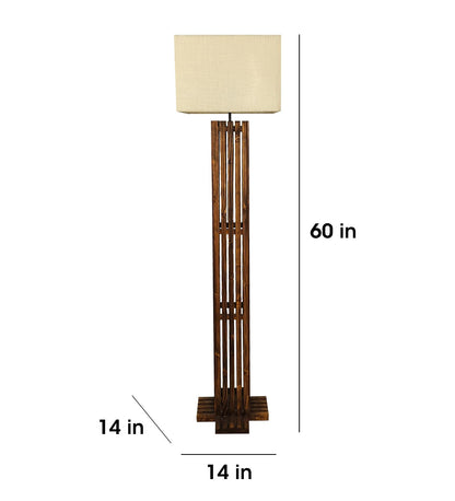 Violet Wooden Floor Lamp with Brown Base and Beige Fabric Lampshade