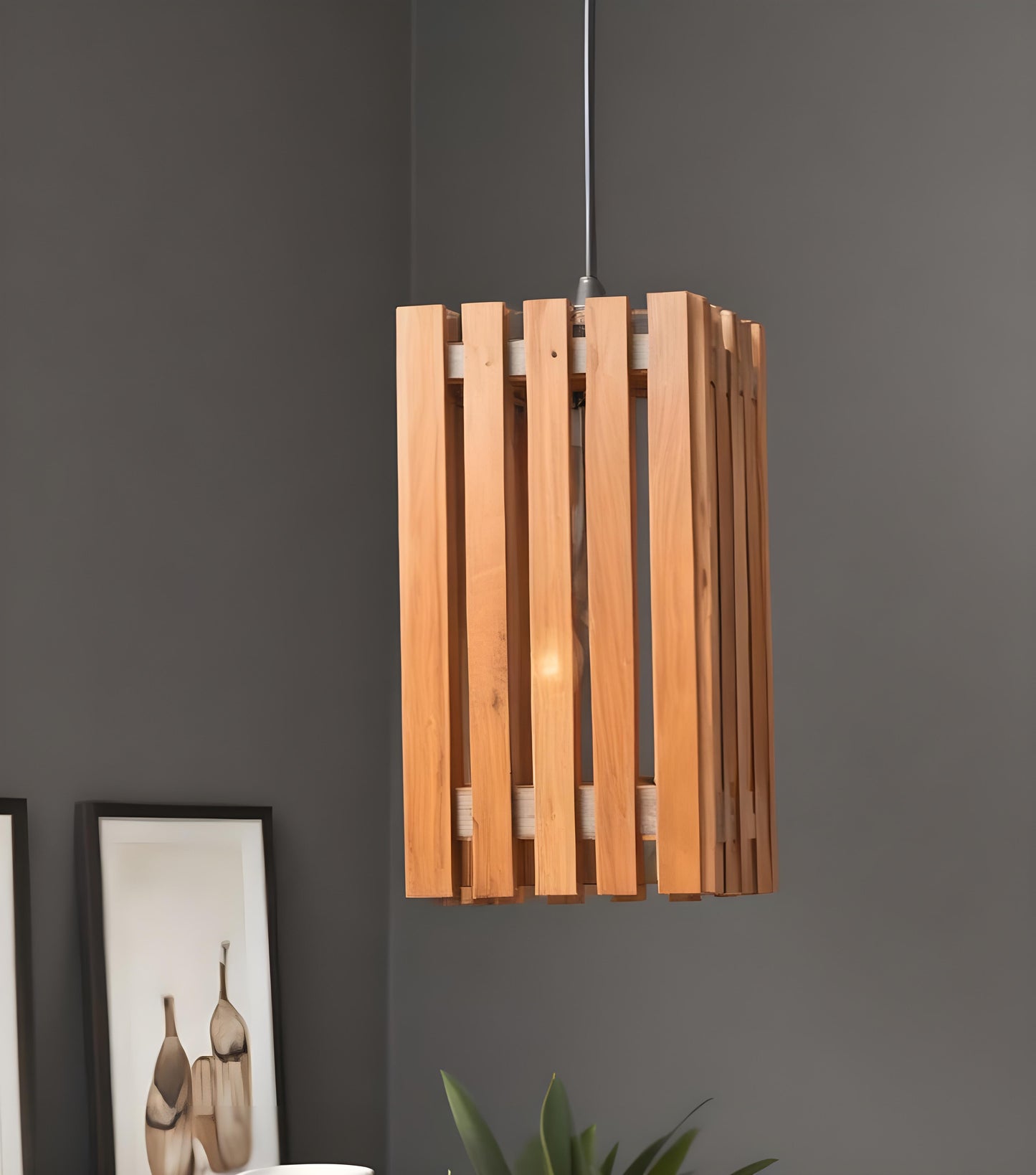 Violet  Brown Wooden Single Hanging Lamp