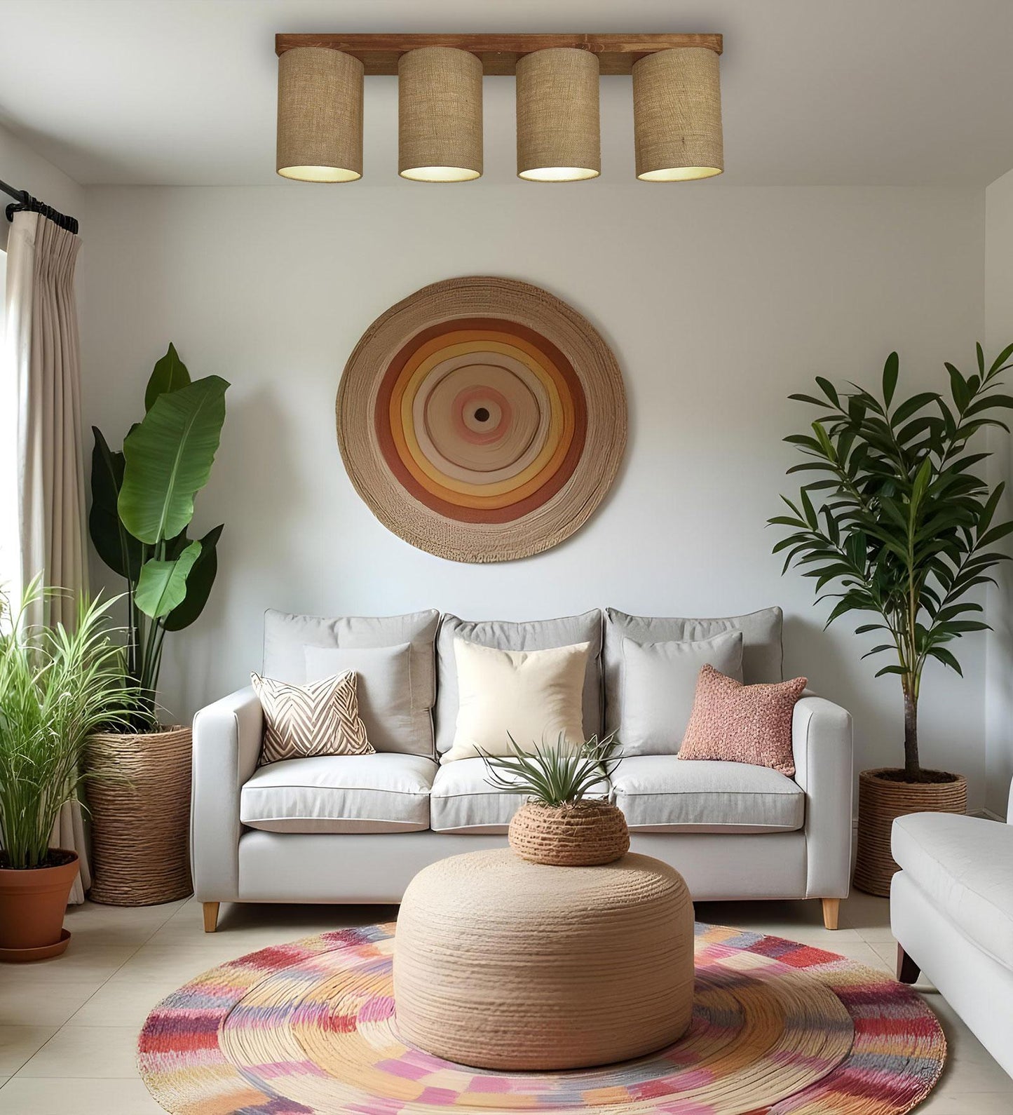 Fire Brown Wooden 4 Series Ceiling Lamp