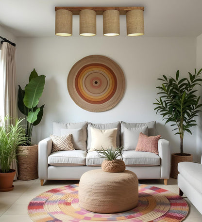 Fire Brown Wooden 4 Series Ceiling Lamp