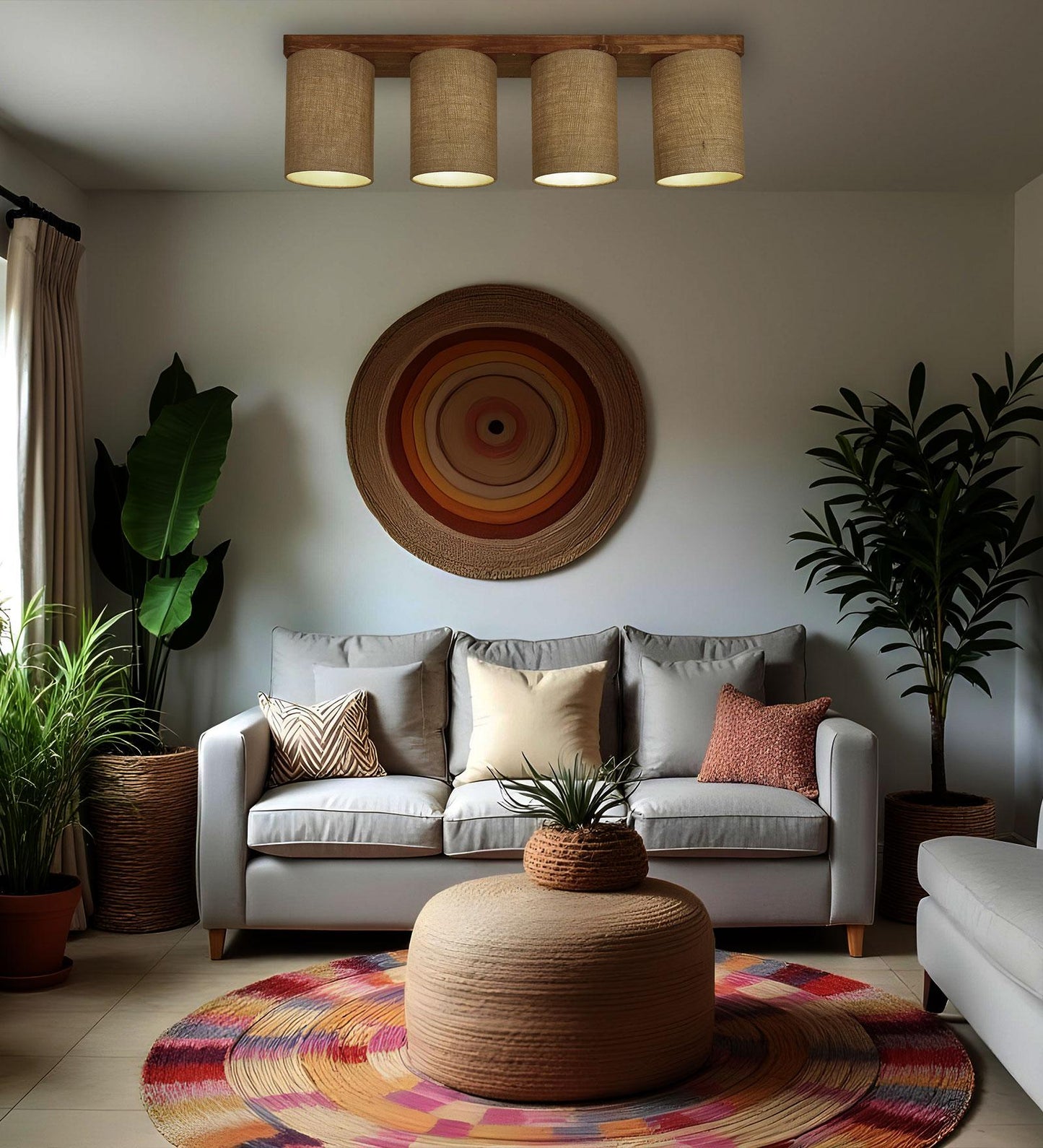 Fire Brown Wooden 4 Series Ceiling Lamp