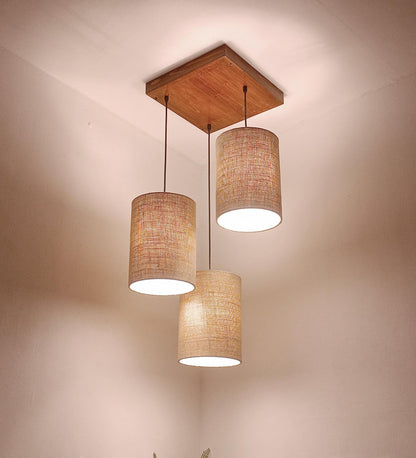 Fire Brown Wooden Cluster Hanging Lamp