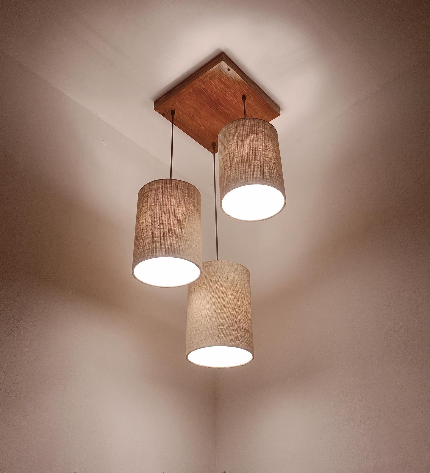 Fire Brown Wooden Cluster Hanging Lamp