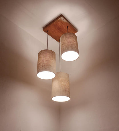 Fire Brown Wooden Cluster Hanging Lamp