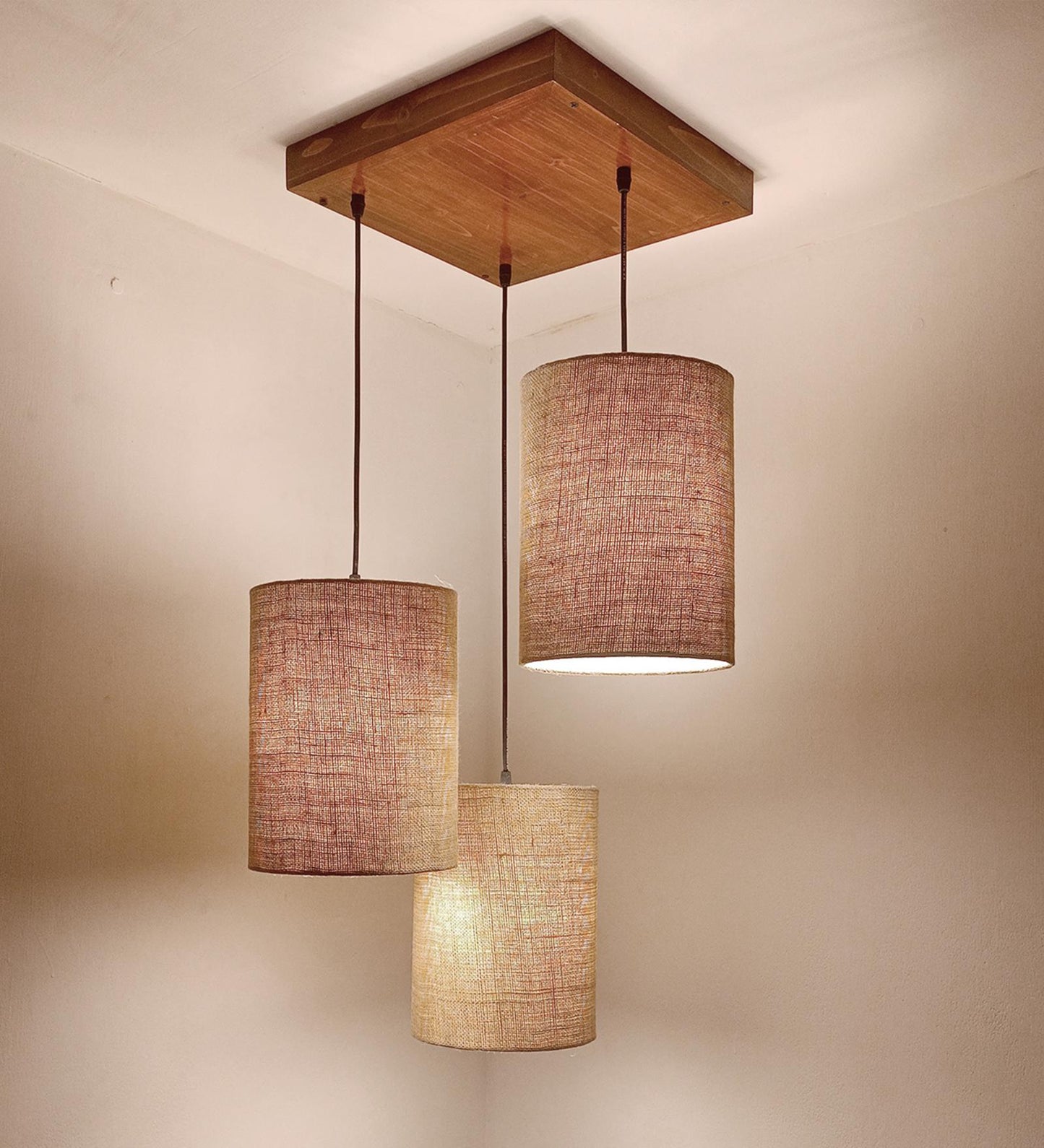 Fire Brown Wooden Cluster Hanging Lamp
