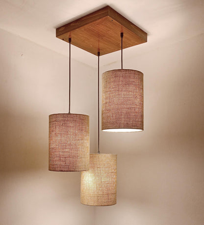 Fire Brown Wooden Cluster Hanging Lamp