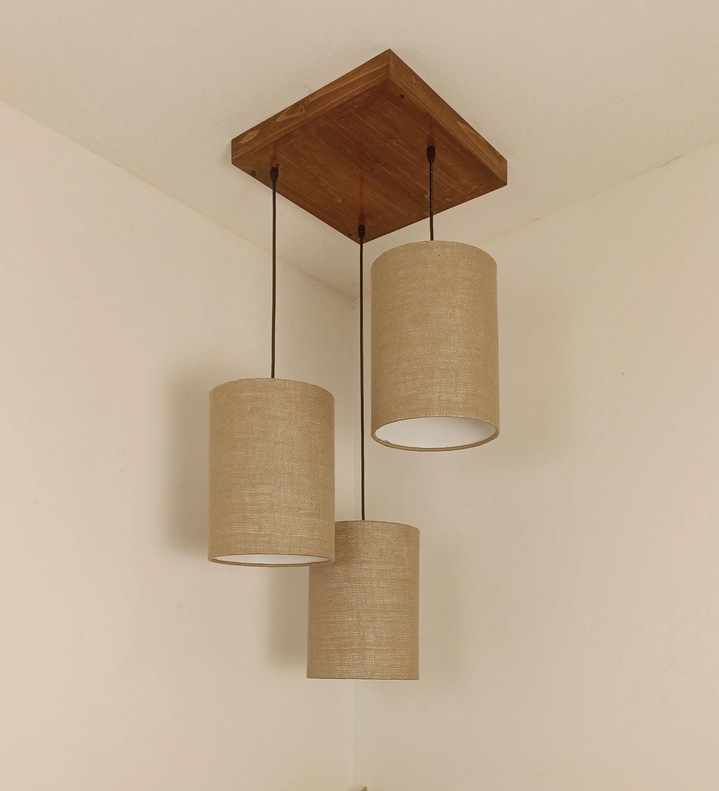 Fire Brown Wooden Cluster Hanging Lamp