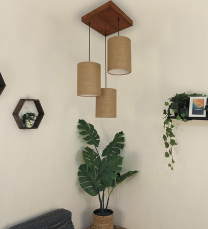 Fire Brown Wooden Cluster Hanging Lamp