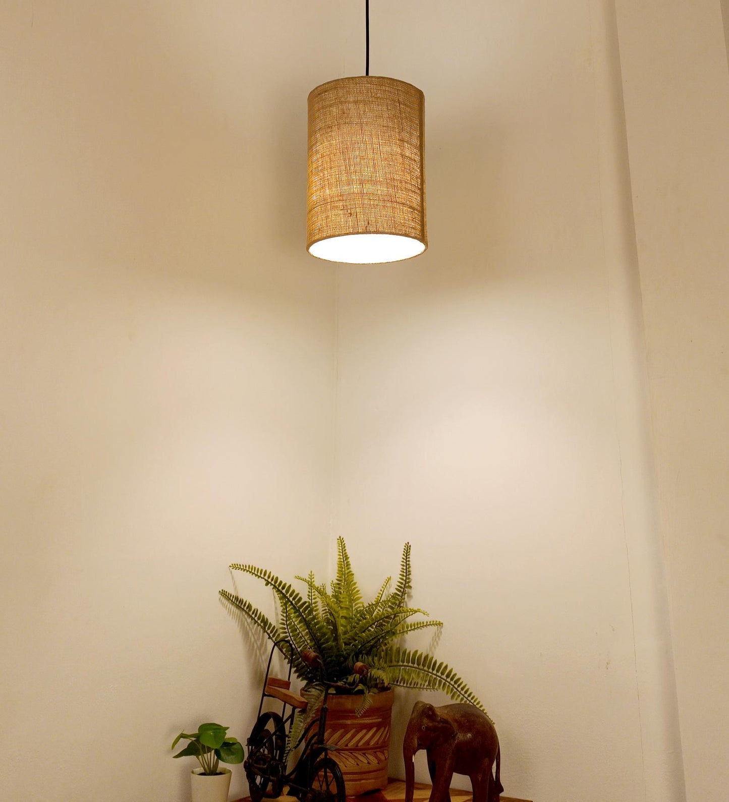 Fire Brown Wooden Single Hanging Lamp