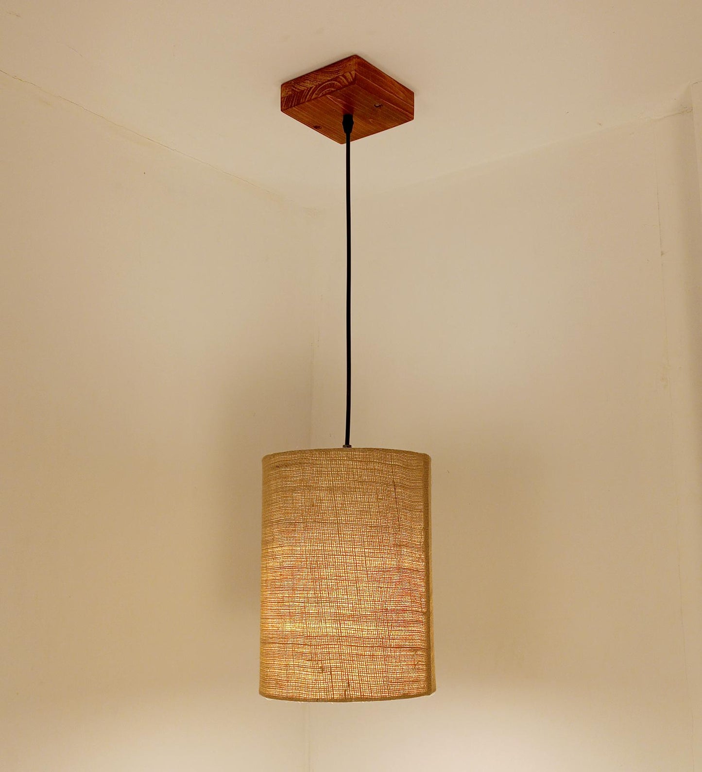 Fire Brown Wooden Single Hanging Lamp