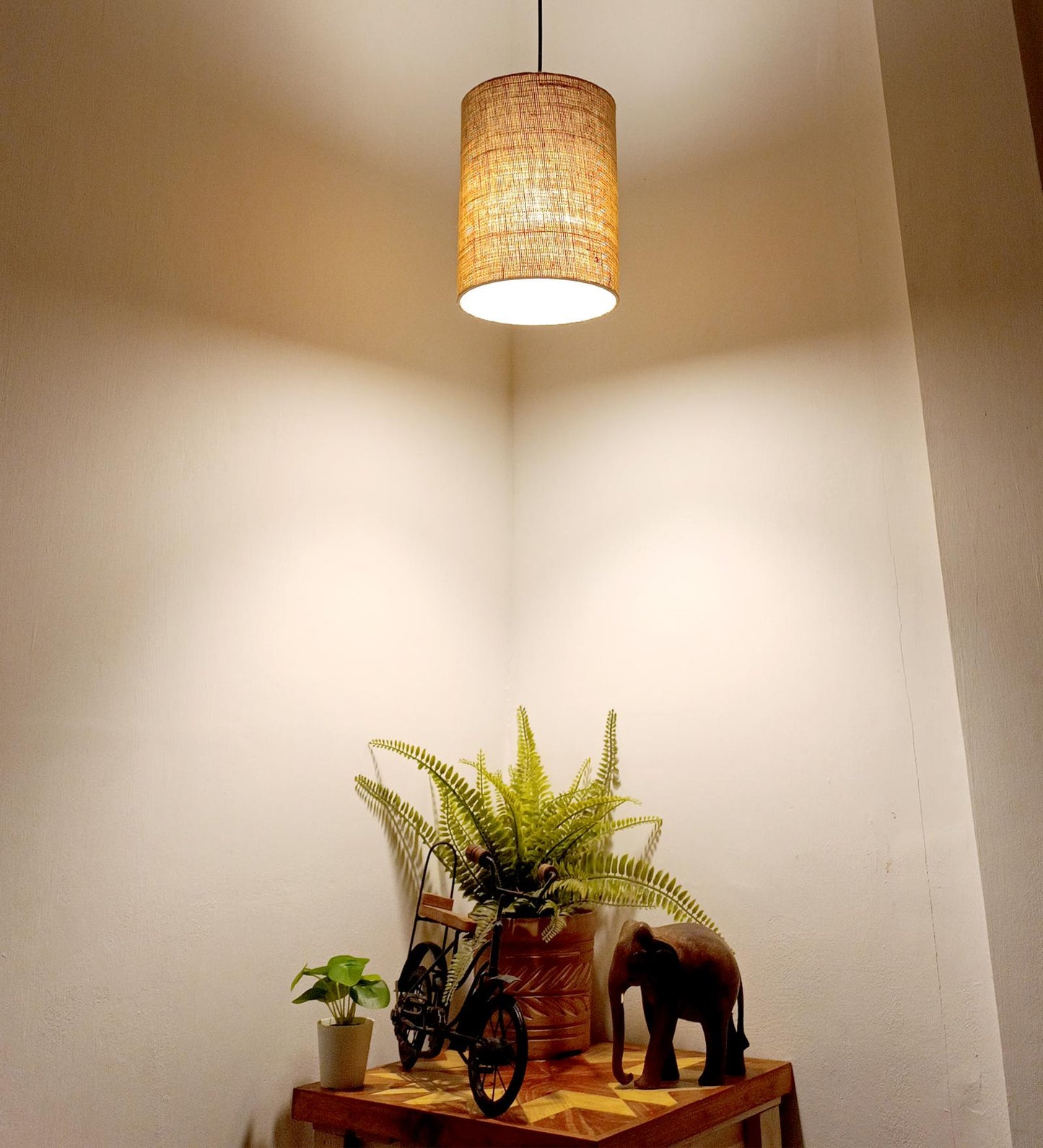 Fire Brown Wooden Single Hanging Lamp