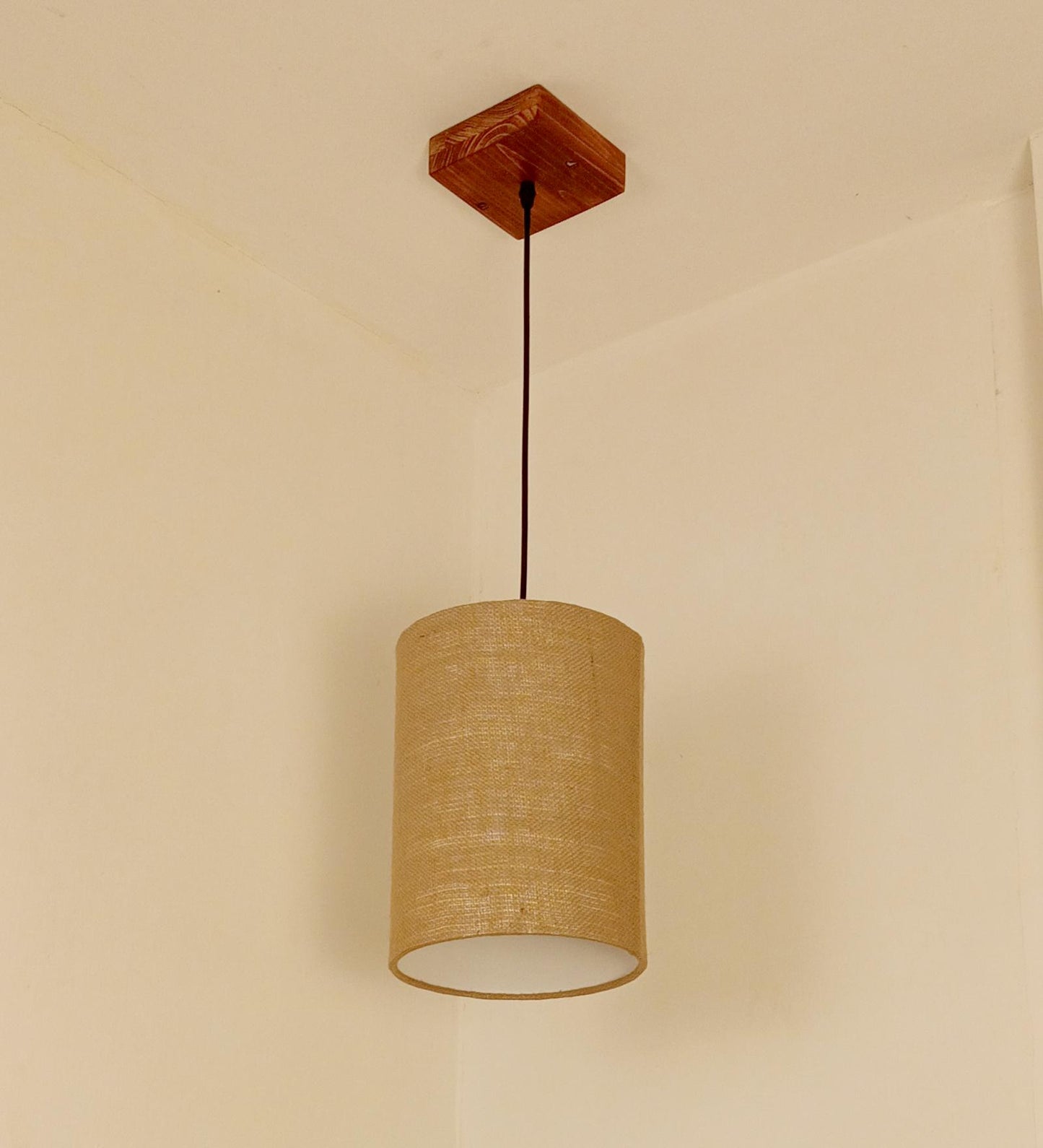 Fire Brown Wooden Single Hanging Lamp