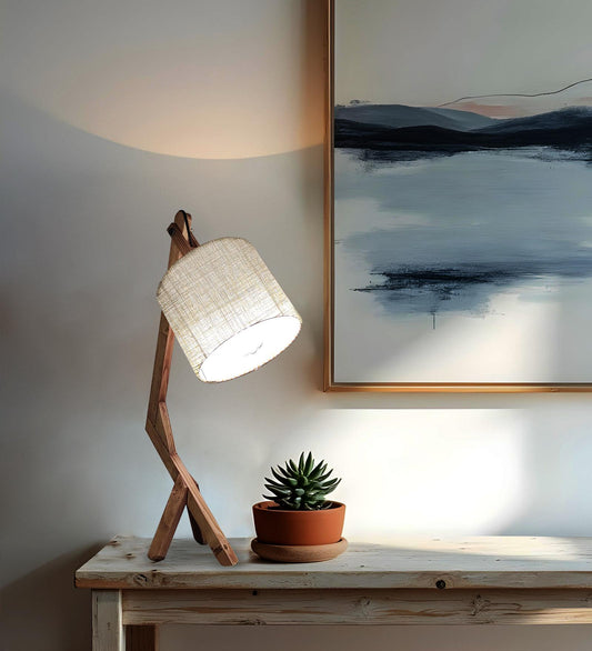 Zircon Wooden Table Lamp with Jute Lampshade