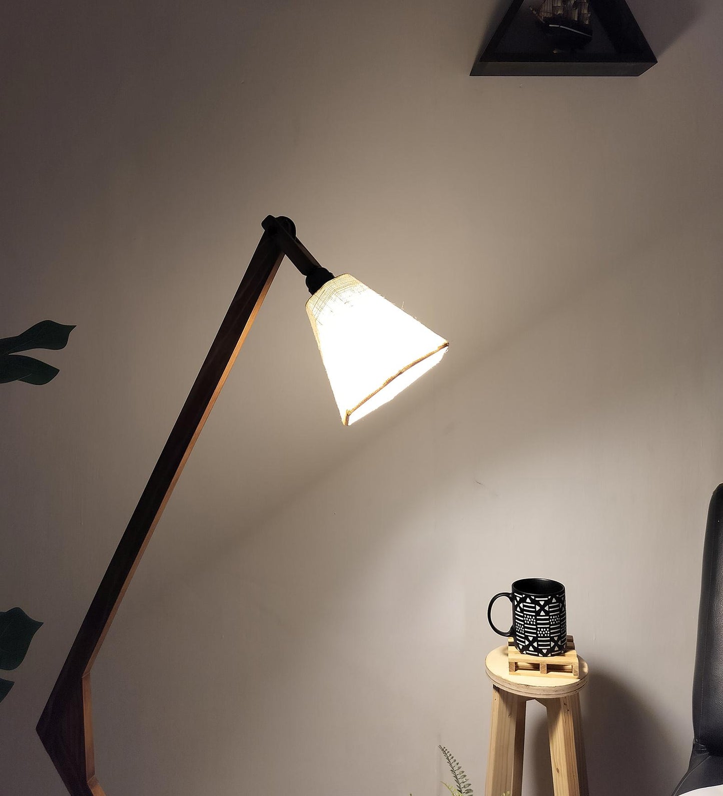 Zircon Wooden Floor Lamp with Brown Base and Beige Fabric Lampshade