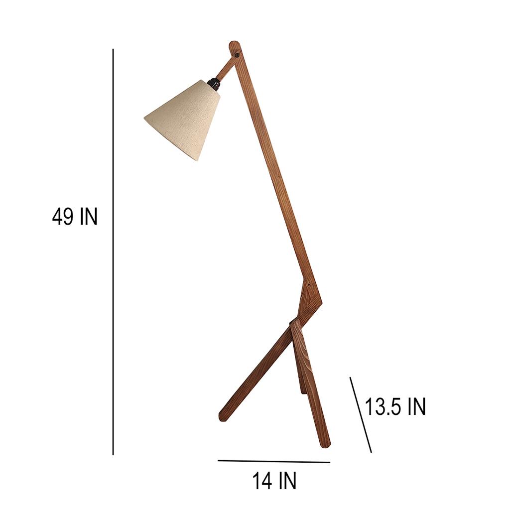 Zircon Wooden Floor Lamp with Brown Base and Beige Fabric Lampshade