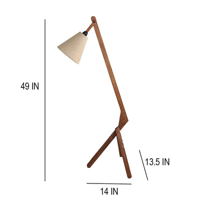 Zircon Wooden Floor Lamp with Brown Base and Beige Fabric Lampshade