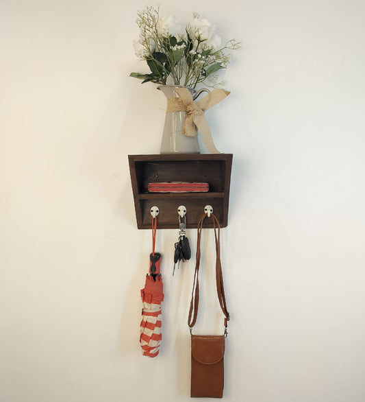 Fern Wooden Wall Shelf Organiser with Key Holders
