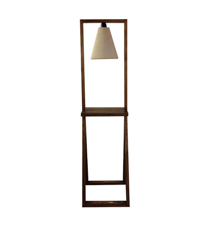 Far Wooden Floor Lamp with Brown Base and Beige Fabric Lampshade