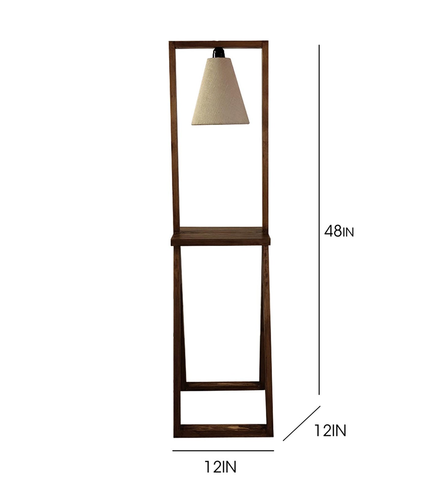 Far Wooden Floor Lamp with Brown Base and Beige Fabric Lampshade