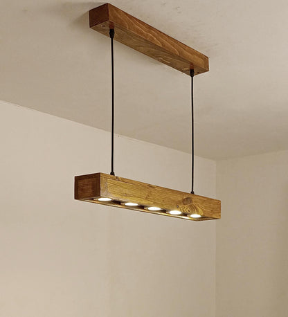 Long 24 Brown Wooden LED Hanging Lamp