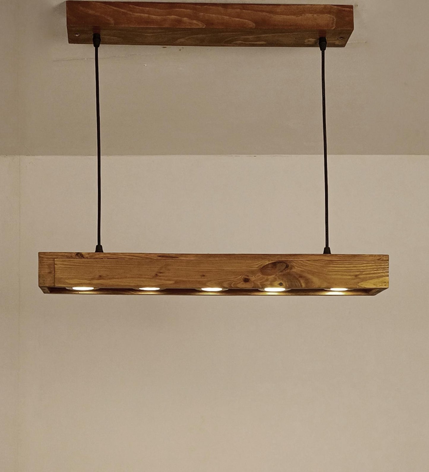 Long 24 Brown Wooden LED Hanging Lamp