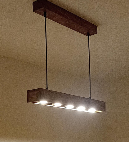 Long 24 Brown Wooden LED Hanging Lamp