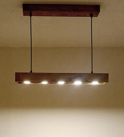 Long 24 Brown Wooden LED Hanging Lamp