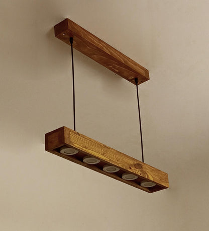 Long 24 Brown Wooden LED Hanging Lamp