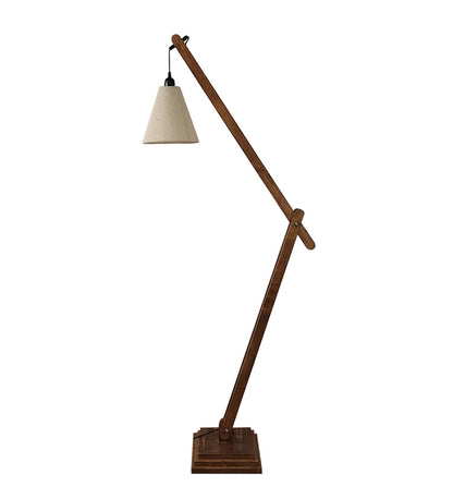 Mountain Wooden Floor Lamp with Brown Base and Jute Fabric Lampshade