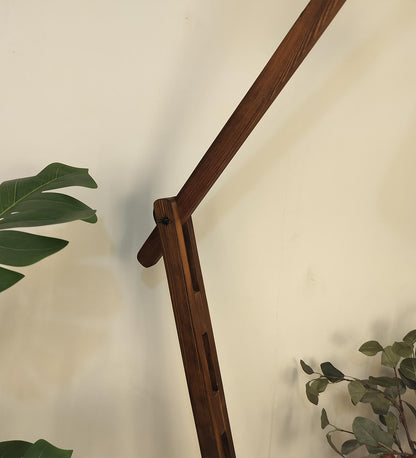 Mountain Wooden Floor Lamp with Brown Base and Jute Fabric Lampshade
