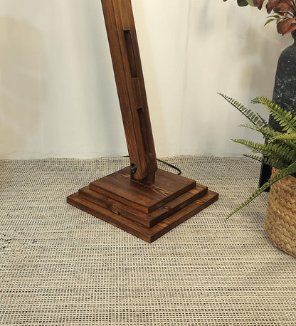 Mountain Wooden Floor Lamp with Brown Base and Jute Fabric Lampshade