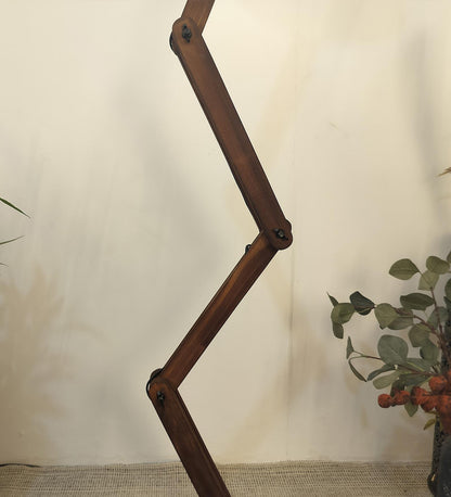 Thick Wooden Floor Lamp with Brown Base and Beige Fabric Lampshade