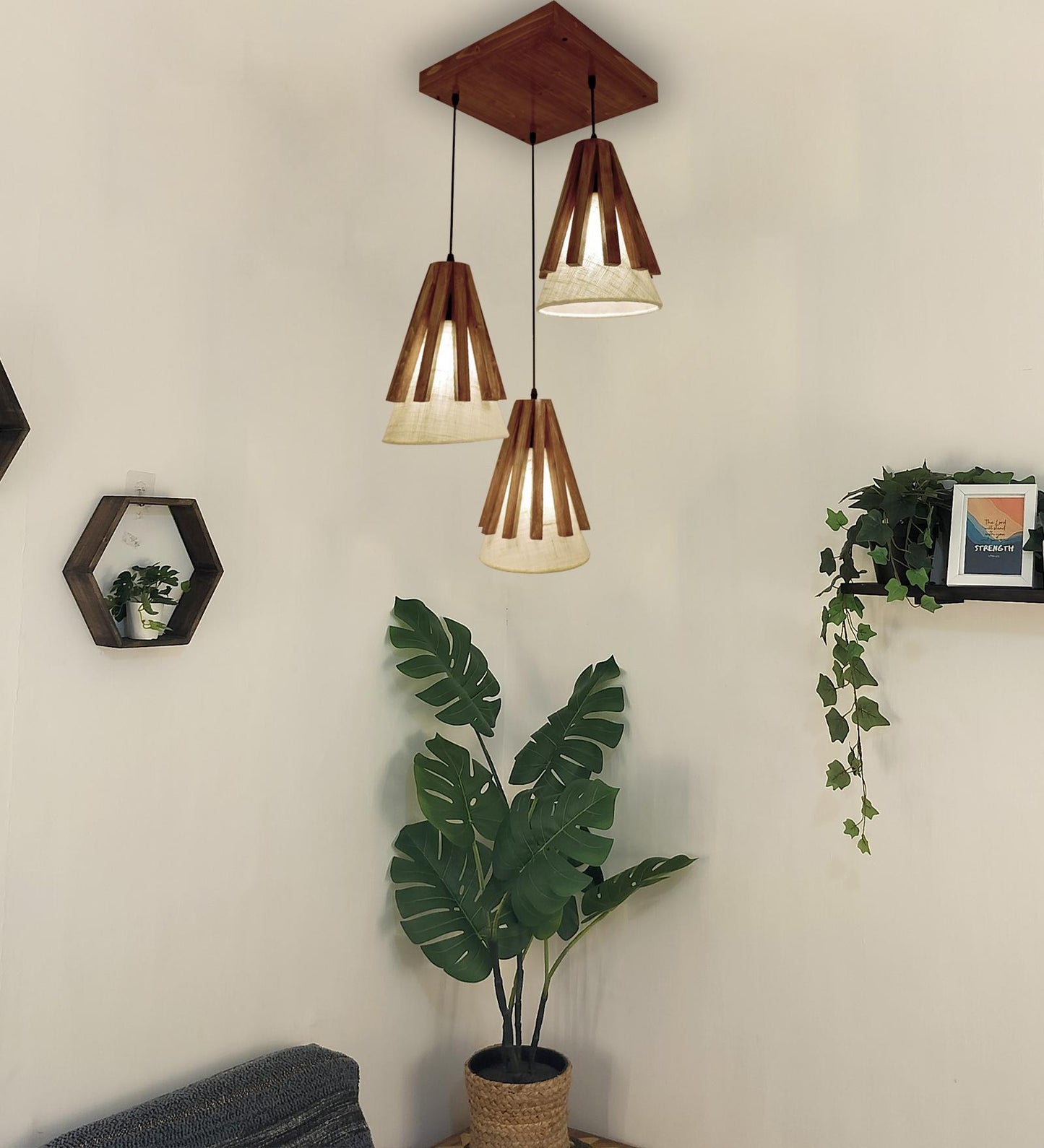 Lotus Brown Wooden Cluster Hanging Lamp