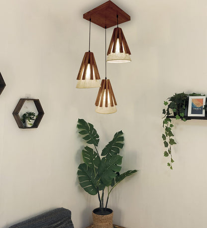 Lotus Brown Wooden Cluster Hanging Lamp
