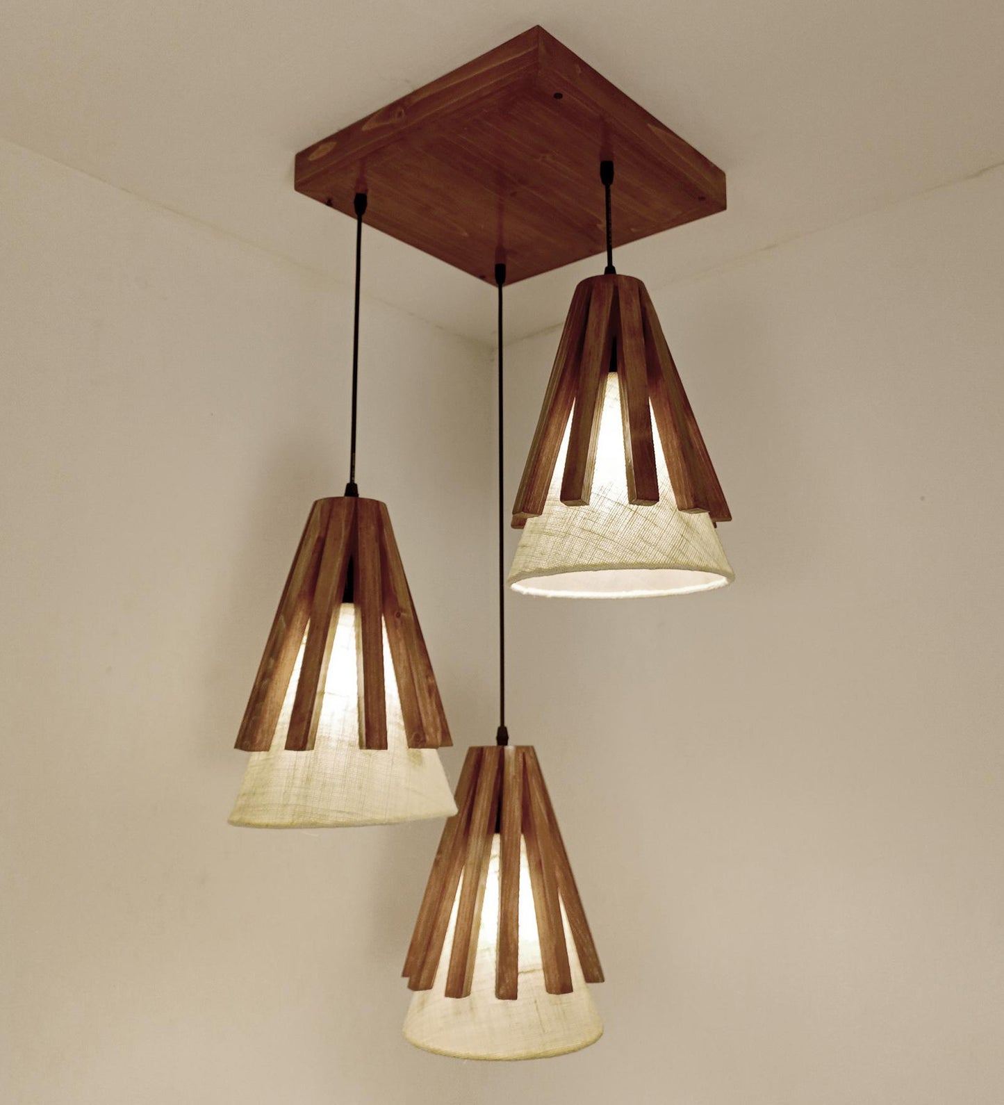 Lotus Brown Wooden Cluster Hanging Lamp