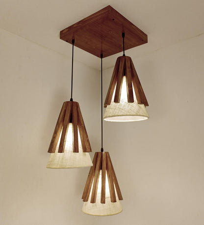 Lotus Brown Wooden Cluster Hanging Lamp