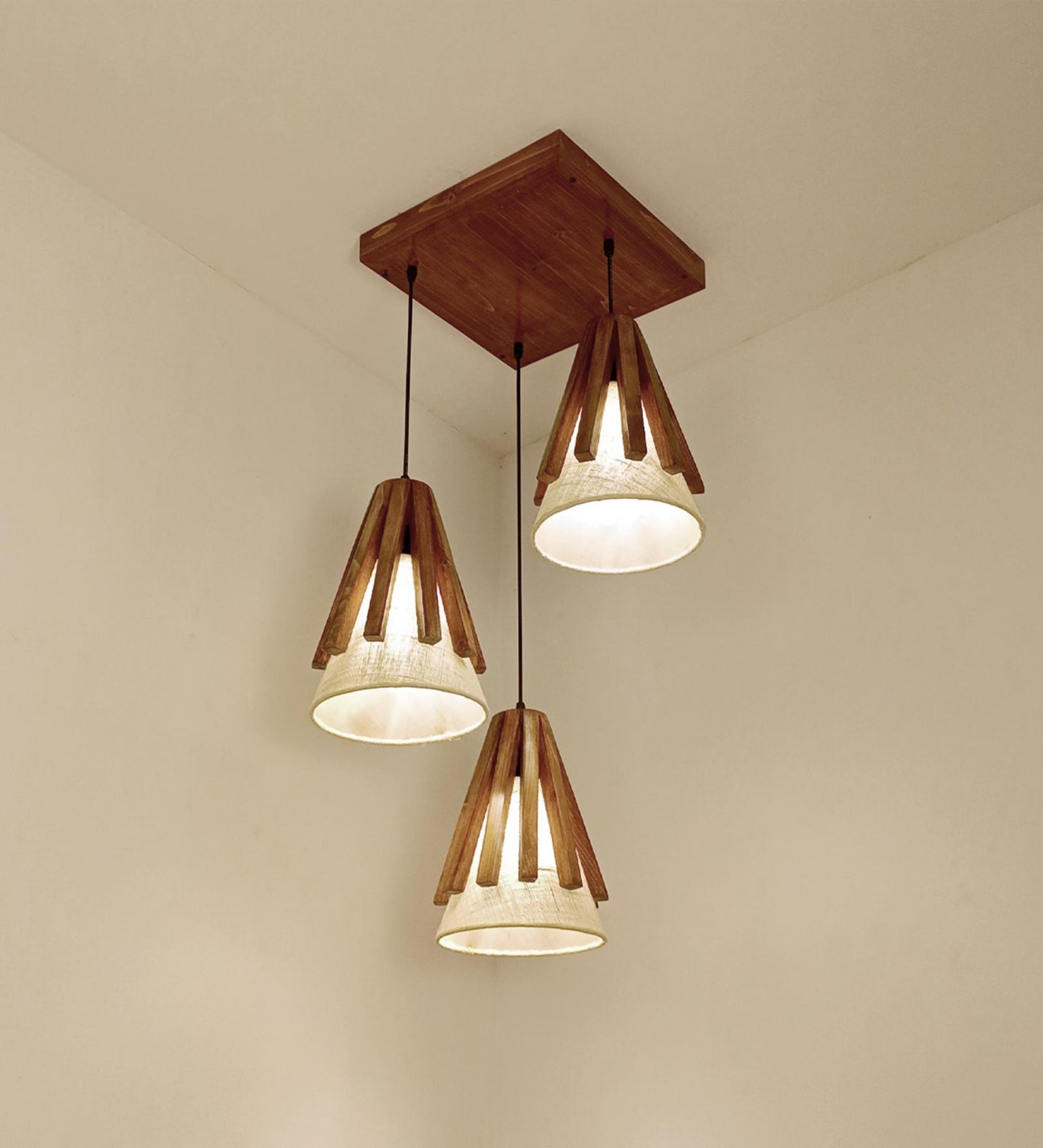 Lotus Brown Wooden Cluster Hanging Lamp