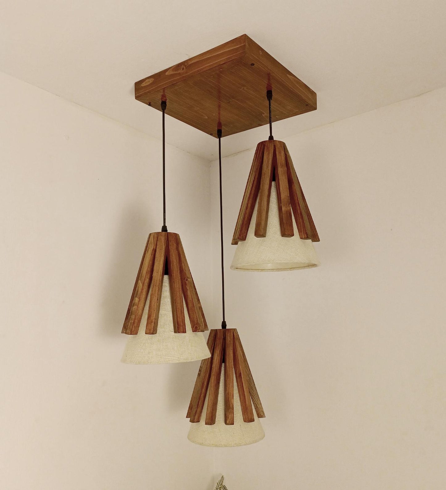 Lotus Brown Wooden Cluster Hanging Lamp