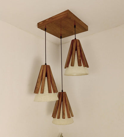 Lotus Brown Wooden Cluster Hanging Lamp