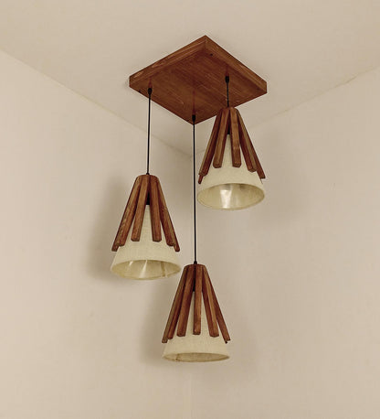 Lotus Brown Wooden Cluster Hanging Lamp