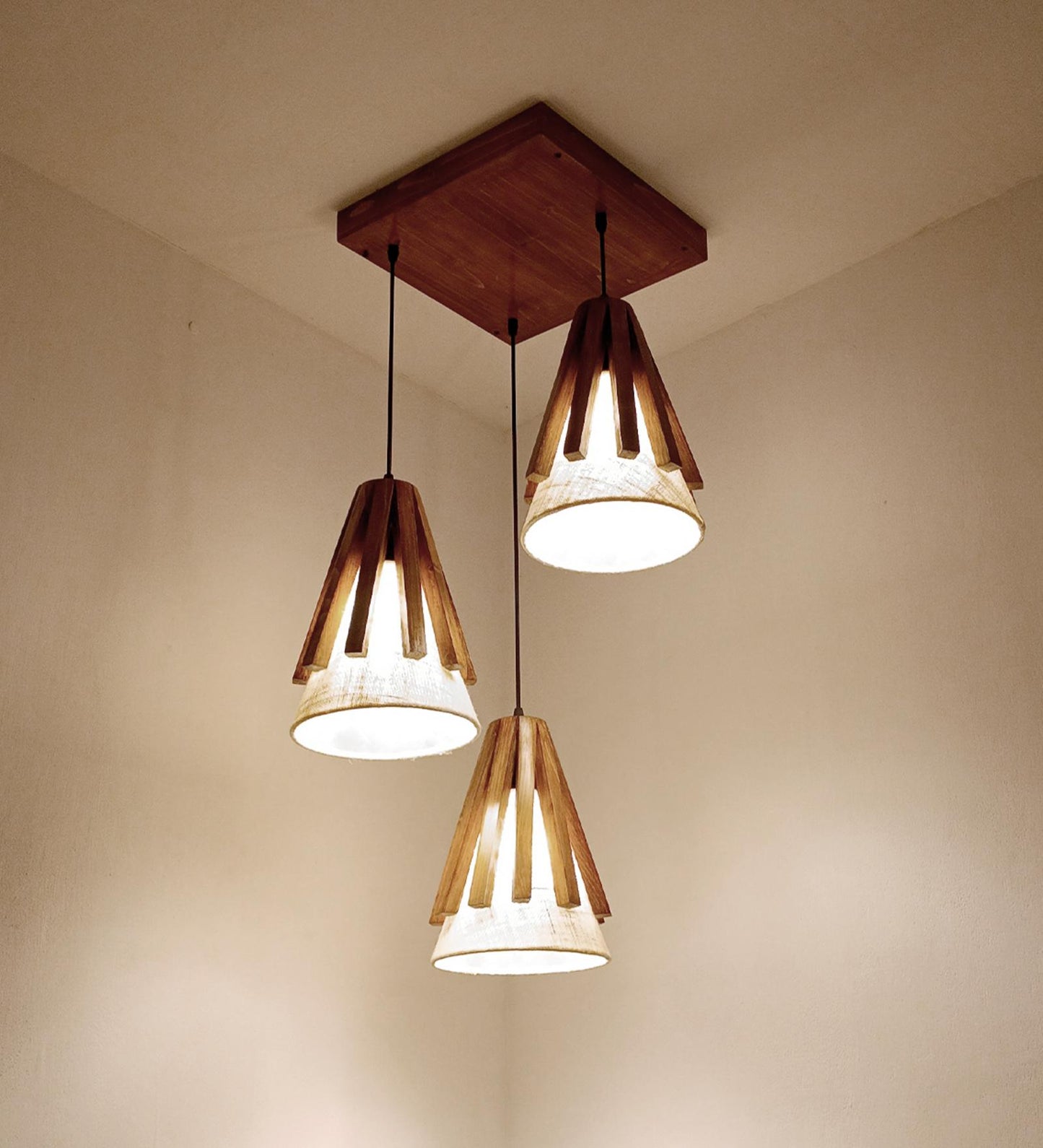 Lotus Brown Wooden Cluster Hanging Lamp