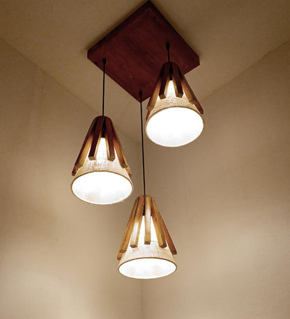 Lotus Brown Wooden Cluster Hanging Lamp