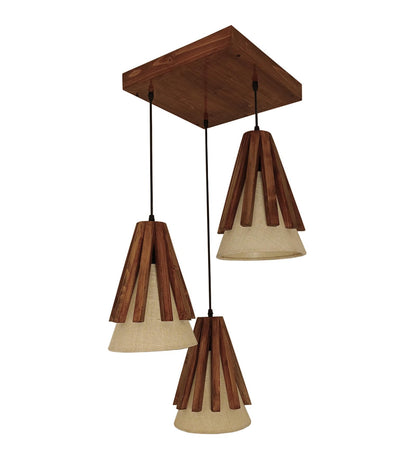 Lotus Brown Wooden Cluster Hanging Lamp