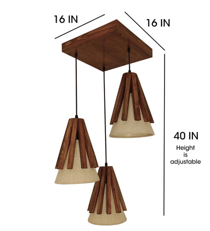 Lotus Brown Wooden Cluster Hanging Lamp