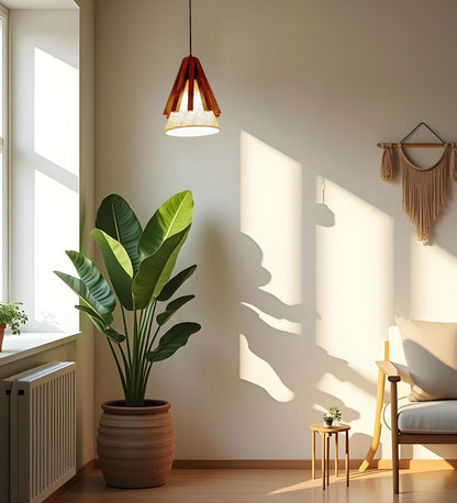 Lotus Brown Wooden Single Hanging Lamp